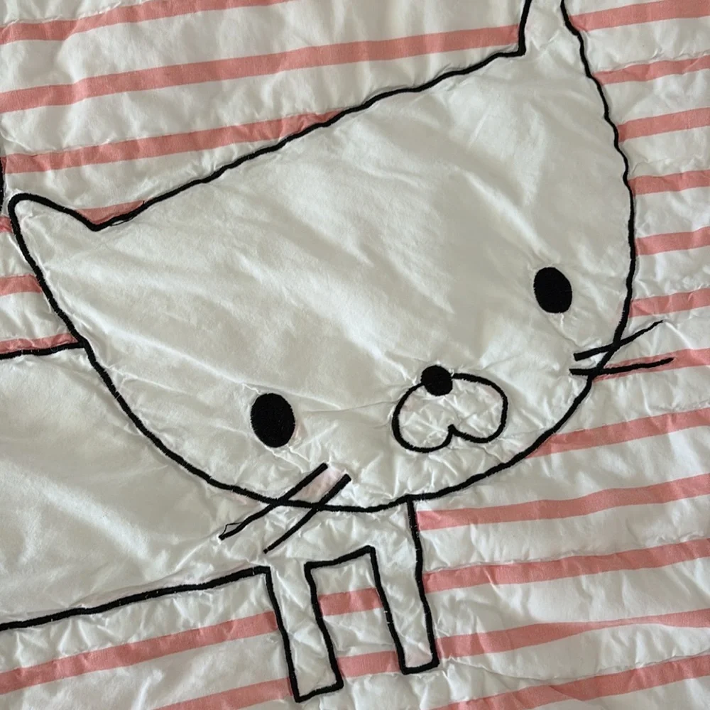 Vintage The Land Of Nod Pink White Striped Cat Throw Baby Blanket‎ Nursery Crib
